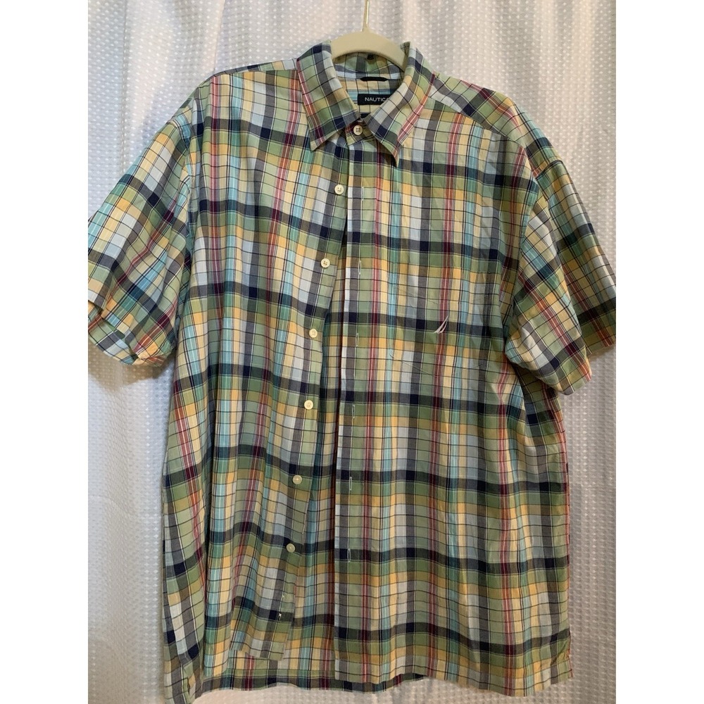 Nautica Chino Weave Multicolor Plaid Button-Front Casual Shirt Men's Size Large